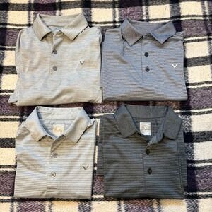 Callaway Mens Golf Polo Lot Small Blue Black Gray Stripped Pattern Textured x4